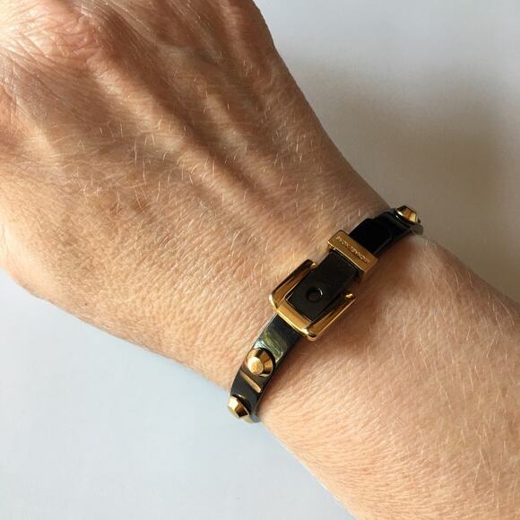 Michael Kors Astor Buckle Bangle Bracelet - black and gold tone - Picture 6 of 11